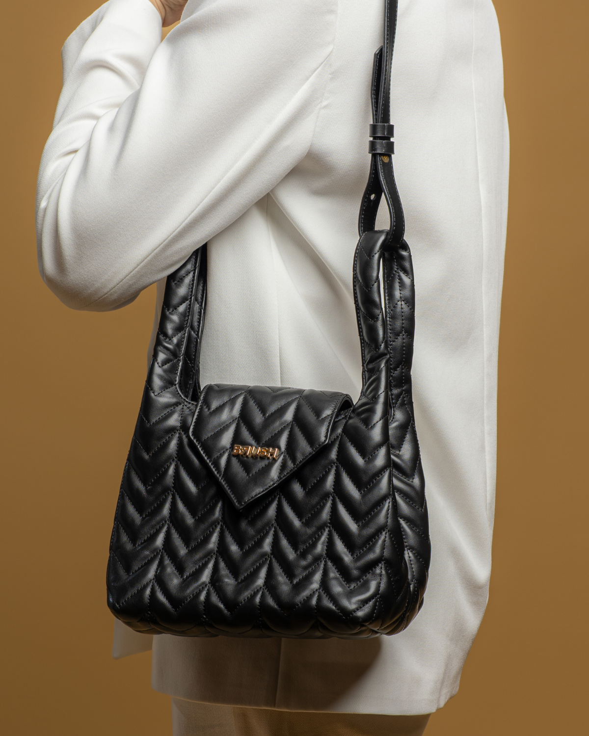 Geanta de Piele "Lulu", Neagra, Brush