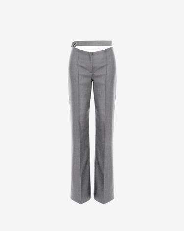 Pantaloni din Lana cu Detaliu Aplicat in Talie, Gri Deschis
