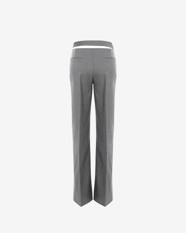 Pantaloni din Lana cu Detaliu Aplicat in Talie, Gri Deschis