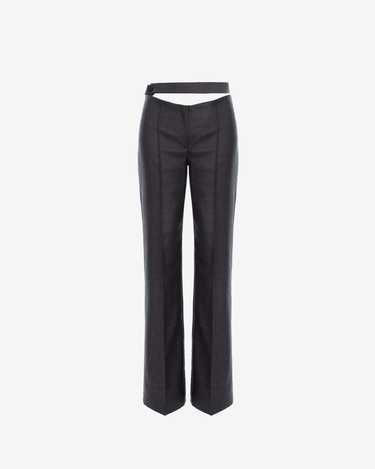 Pantaloni din Lana cu Detaliu Aplicat in Talie, Gri Inchis