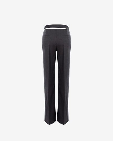 Pantaloni din Lana cu Detaliu Aplicat in Talie, Gri Inchis