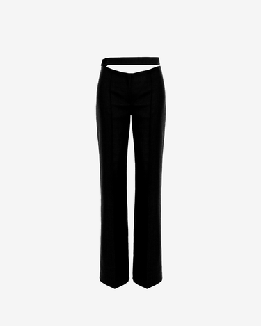 Pantaloni din Lana cu Detaliu Aplicat in Talie, Negri