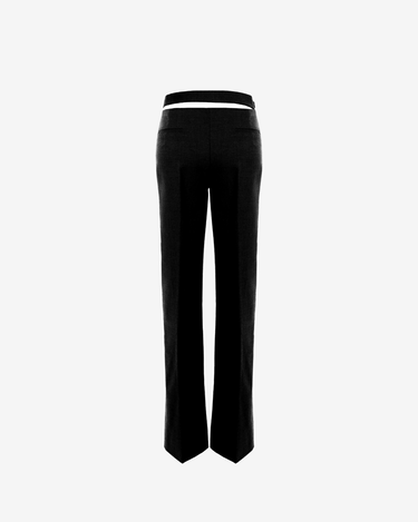 Pantaloni din Lana cu Detaliu Aplicat in Talie, Negri