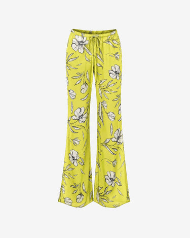 Pantaloni din Voal Lime cu print Floral Pastel