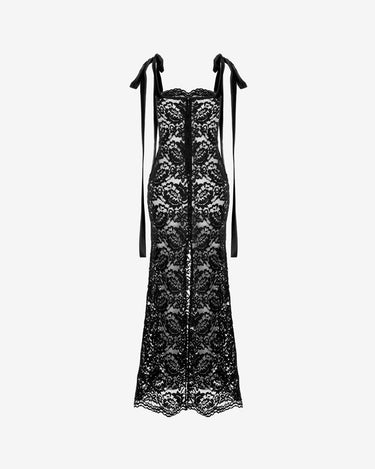 Rochie din Dantela cu Flori, Neagra