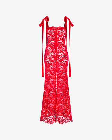 Rochie din Dantela cu Flori, Rosie
