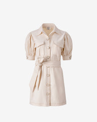 Rochie din Bumbac cu Cusaturi Decorative, Crem
