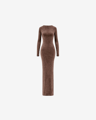 Rochie Lunga Blankie din Catifea, Chocolate