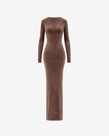 Rochie Lunga Blankie din Catifea, Chocolate