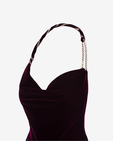 Rochie Lunga din Catifea Nora, Visinie