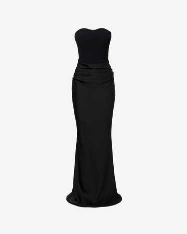 Rochie Lunga Drapata Fara Bretele, Neagra