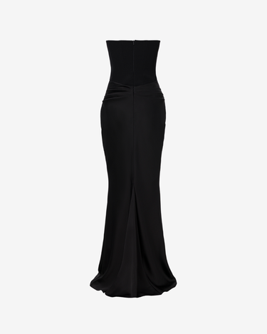 Rochie Lunga Drapata Fara Bretele, Neagra