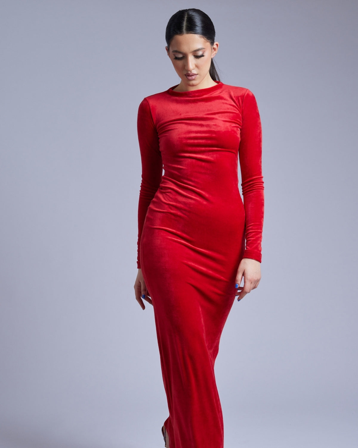 Rochie Lunga Blankie din Catifea, Rosie