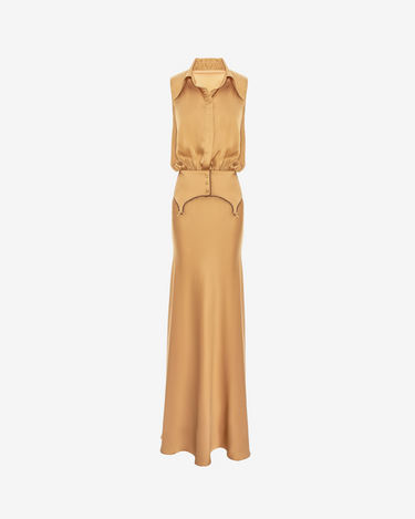 Rochie Lunga Satin Vice, Gold