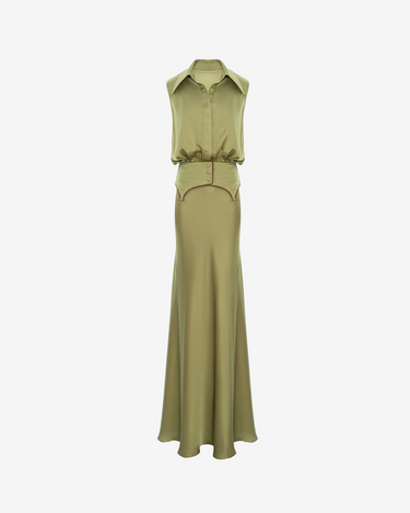 Rochie Lunga Satin Vice, Olive