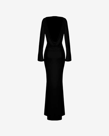 Rochie Maxi cu Spatele Deschis si Drapat, Neagra