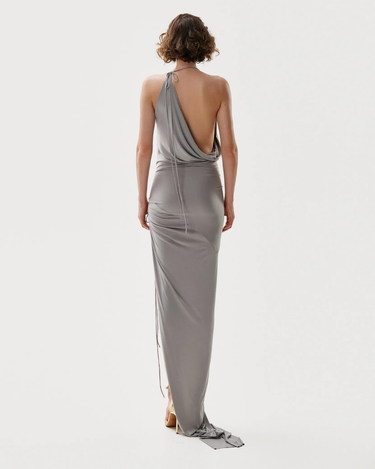Rochie Maxi din Tricot cu Drapaje, Stone