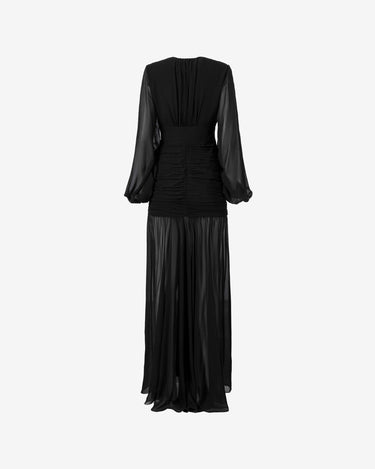 Rochie Lunga cu Detalii Plisate, Neagra