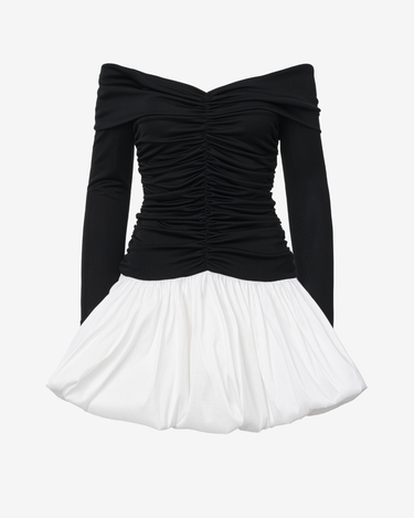 Rochie Mini Baloon Drapata, Alb Negru