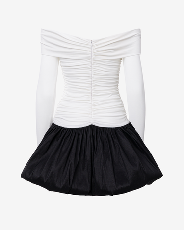 Rochie Mini Baloon Drapata, Negru Alb