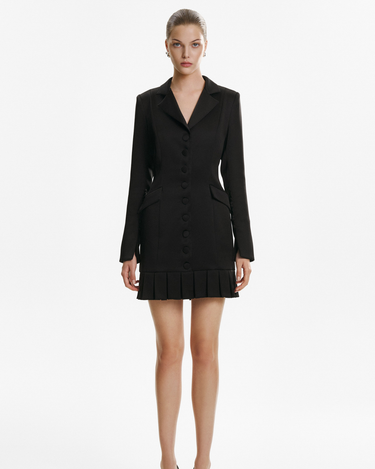 Rochie Mini cu Nasturi si Pliuri, Neagra