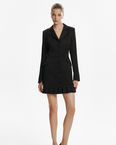 Rochie Mini cu Nasturi si Pliuri, Neagra