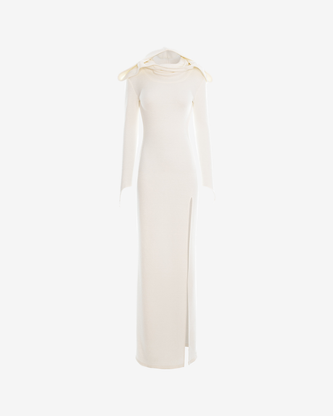 Rochie Maxi Tricotata cu Decupaj la Spate, Alba