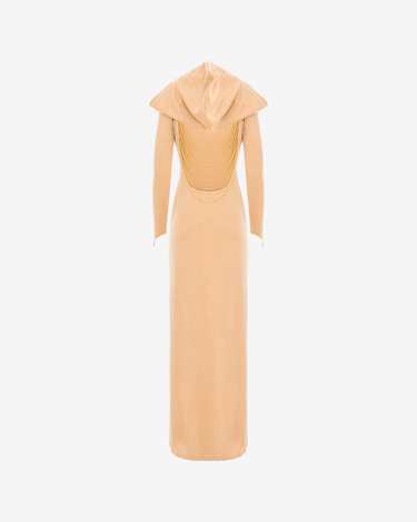 Rochie Maxi Tricotata cu Decupaj la Spate, Bej