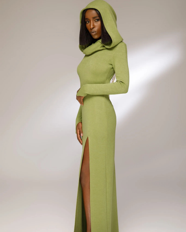 Rochie Maxi Tricotata cu Decupaj la Spate, Verde