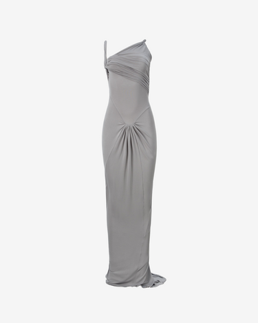Soft knit draped open back maxi dress in black