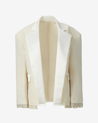 Sacou Oversized Tip Smocking cu Revere din Satin, Alb Laptos