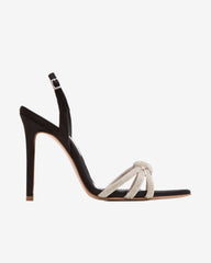 Daisy Silver Crystals and Black Satin Sandals