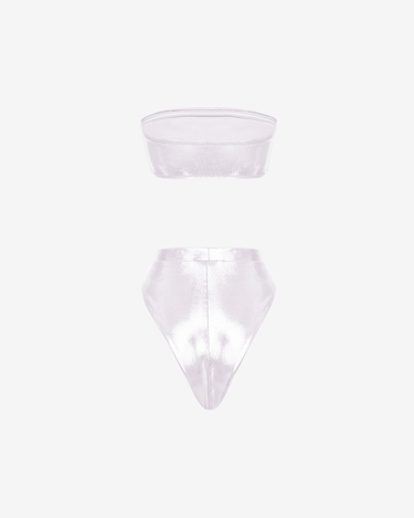 Costum de Baie Bralette, Metallic White