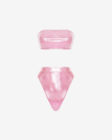 Costum de Baie Bralette, Metallic Pink