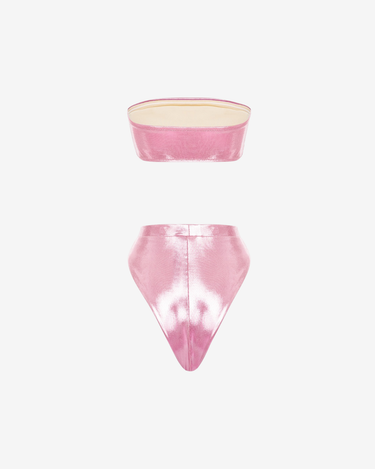 Costum de Baie Bralette, Metallic Pink