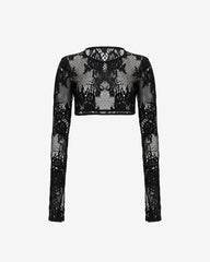 Top Crop din Dantela, Negru