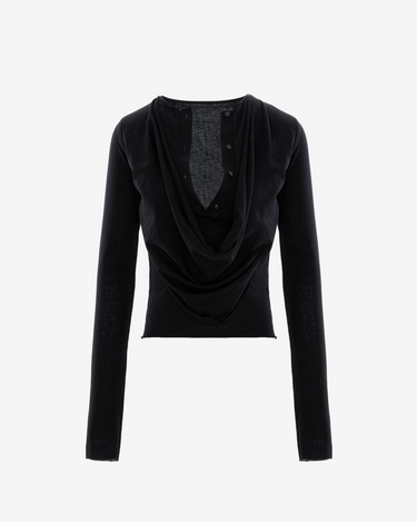 Top Maneca Lunga cu Drapaje, Negru