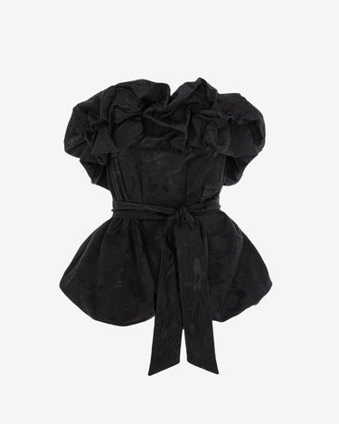 Top Bustier Noir cu Volum Floral