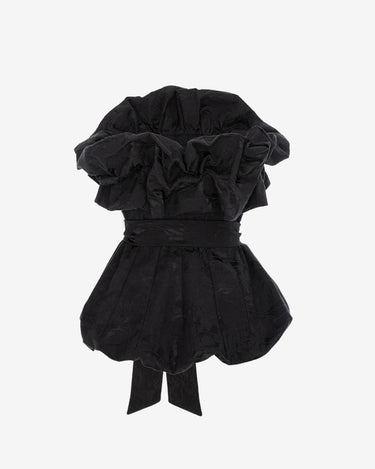 Top Bustier Noir cu Volum Floral