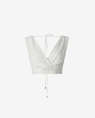 Sequin Top with V-Neck, White