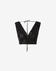 Sequin Top with V-Neck, Black