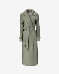 Vegan Leather Trench Coat, Olive Green