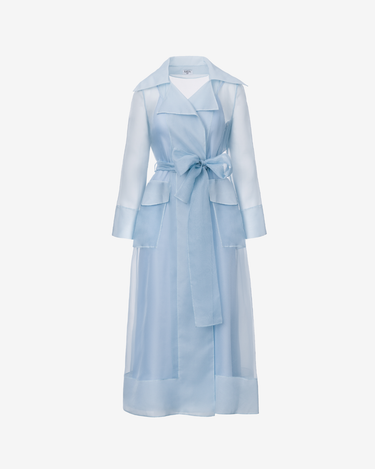 Trench Transparent din Organza, Albastru Deschis
