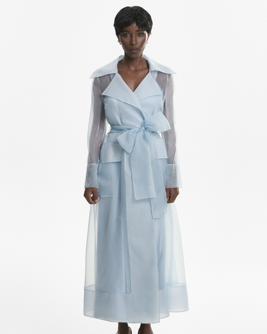 Trench Transparent din Organza, Albastru Deschis