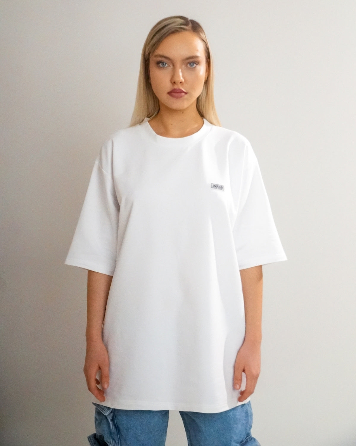 Tricou Oversized din Bumbac cu Logo, Alb, INFSD