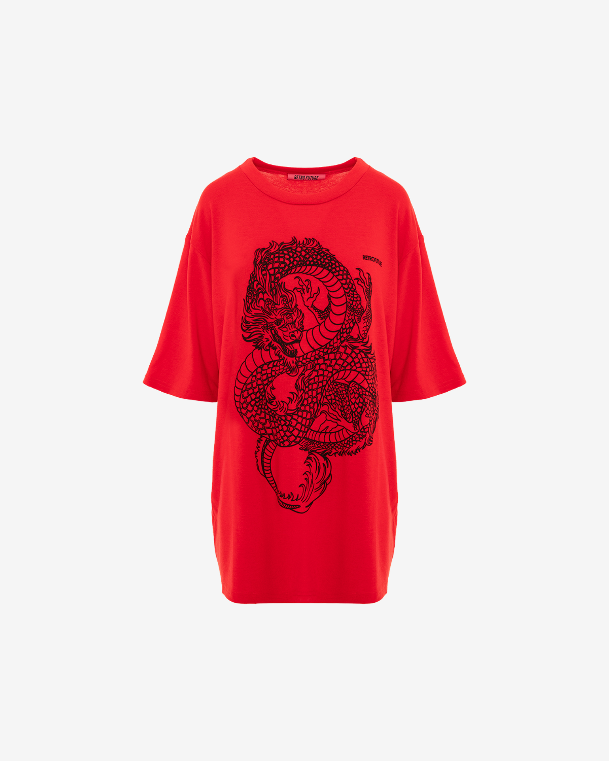 Tricou Universal Oversized cu Print Dragon, Rosu