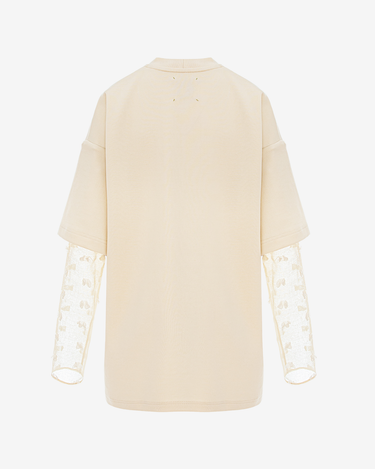 Tricou Oversized cu Maneci Tulle, Nude
