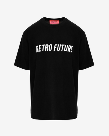 Tricou Universal Oversized cu Logo Alb Retro Future, Negru