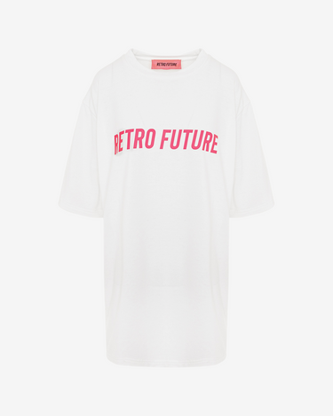 Tricou Universal Oversized cu Logo Roz Retro Future, Alb