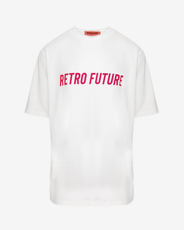 Tricou Universal Oversized cu Logo Roz Retro Future, Alb